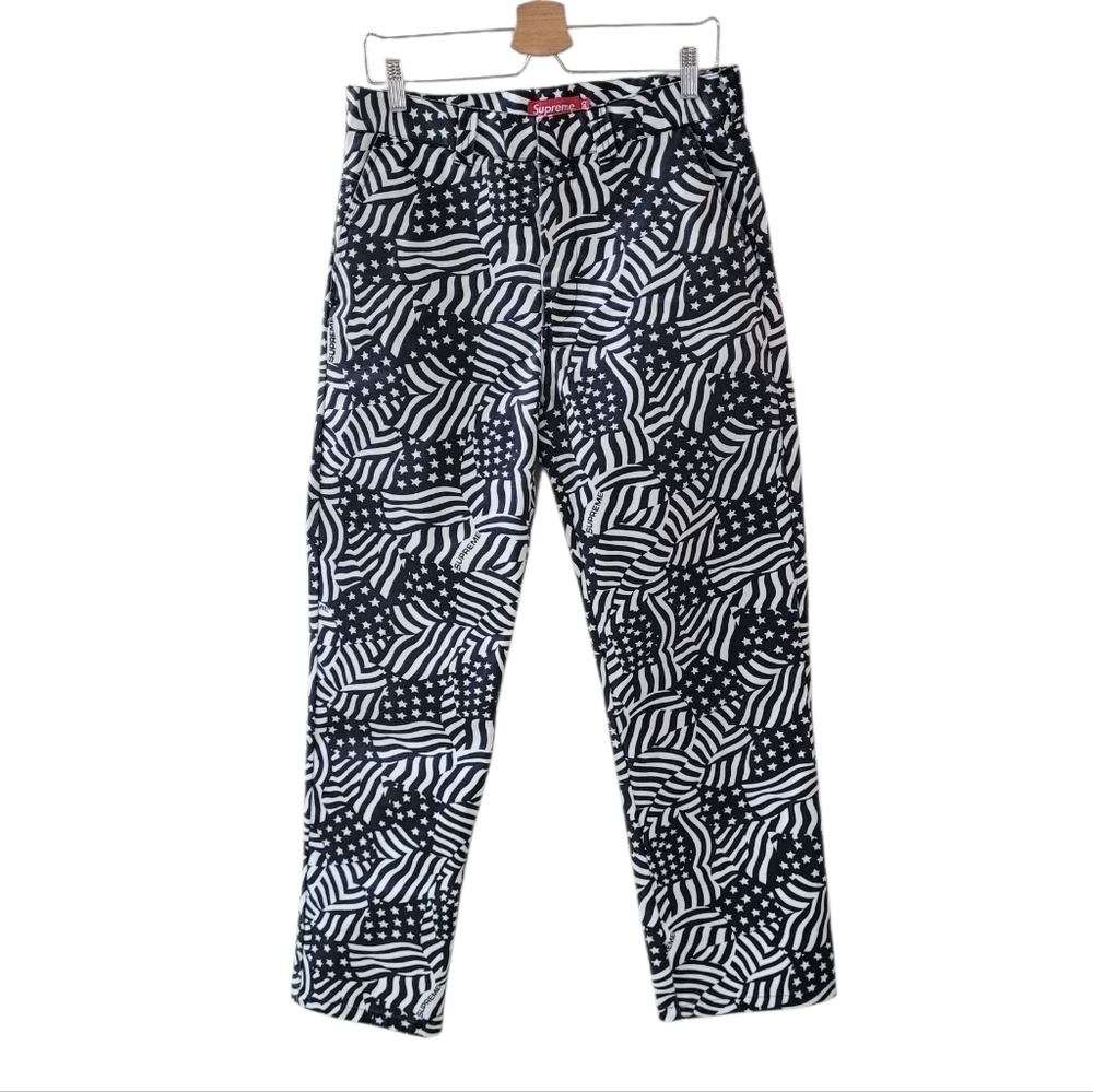 SUPREME Black and White Flag Work Pant Jean Size 30